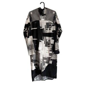 Zero + Maria Cornejo Silk Black Gray Blurred Faux Wrap Midi Dress Womens 2 NEW